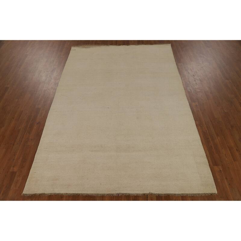 Modern Gabbeh Area Rug Handmade Oriental Beige Wool Carpet - 6'6" x 9'9"