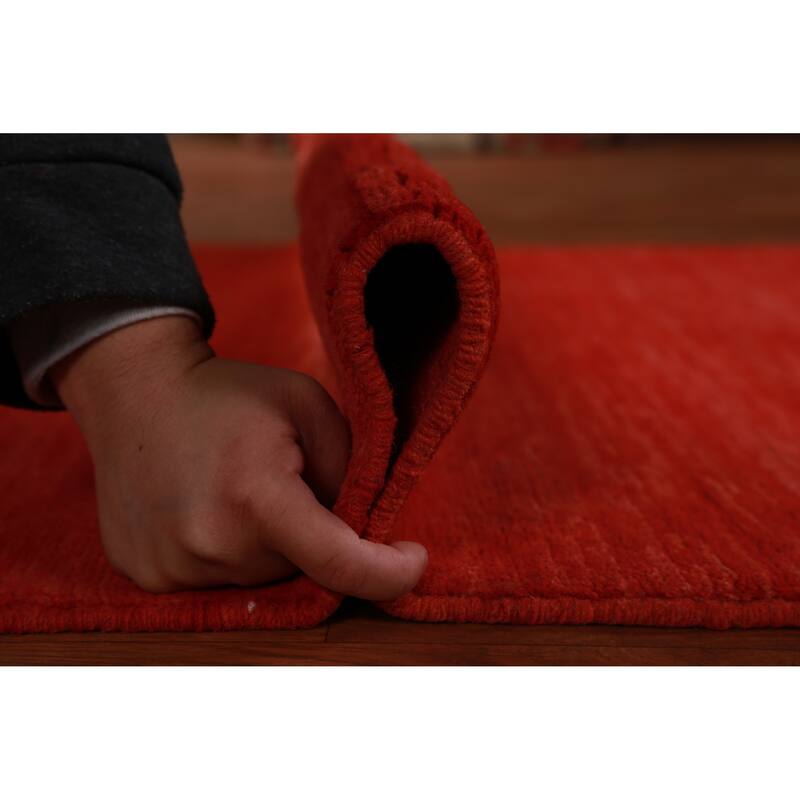 Red Modern Gabbeh Oriental Rug Hand-Knotted Wool Carpet - 3'3" x 4'11"