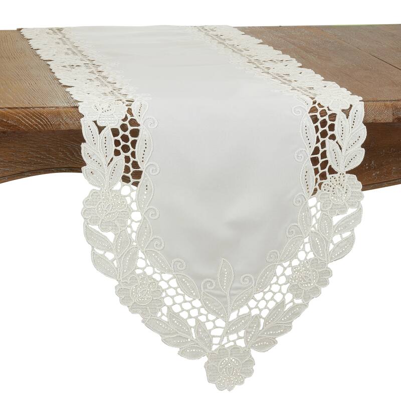 Embroidered Table Runner With Floral Design - 16"x68"