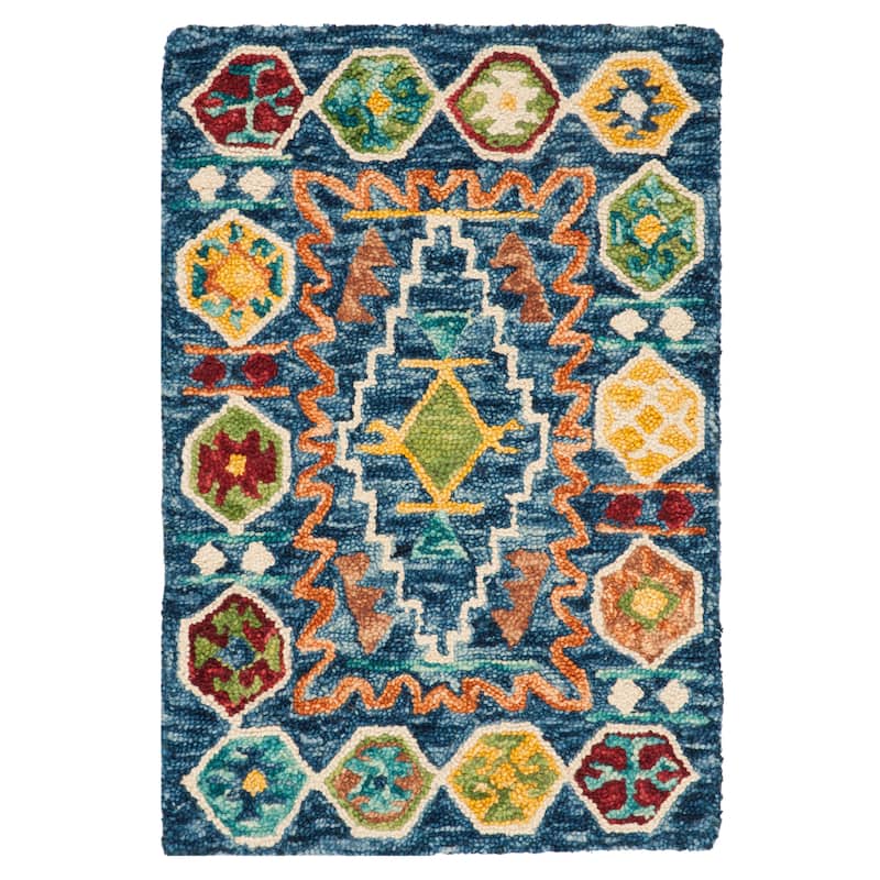 SAFAVIEH, Handmade Aspen Pavica Boho Tribal Wool Rug - 2'3" x 5' - Navy/Gold