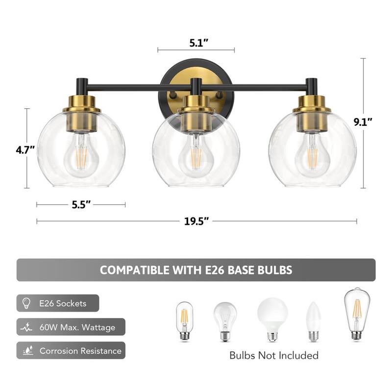 Dimmable Bathroom Vanity Light Globe Glass Shades