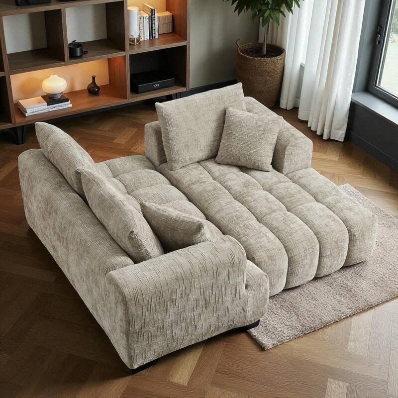 108" Oversized Chenille L-Shape Sectional Sofa Minimalist Tufted Comfy Sleeper Couch No Assembly Required for Home