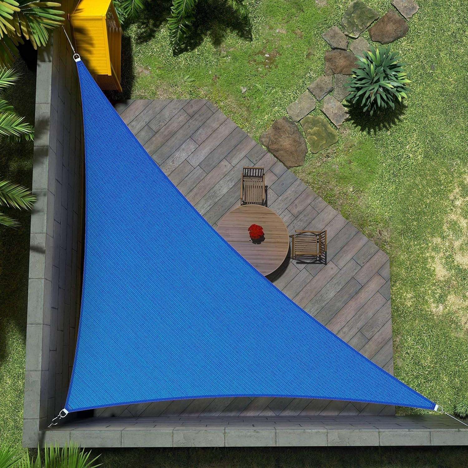 Custom 14'x15'x20.5' Blue Triangle Sun Shade Sail, UPF50+, 95% UV Block, Water/Air Permeable, Commercial Grade