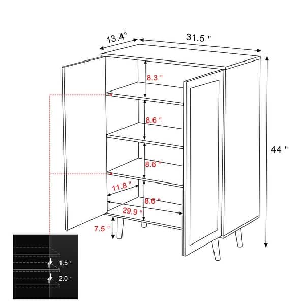 dimension image slide 1 of 2, Anmytek Modern 2-Door Rattan Buffet Sideboard Kitchen Storage Cabinet for Living Room