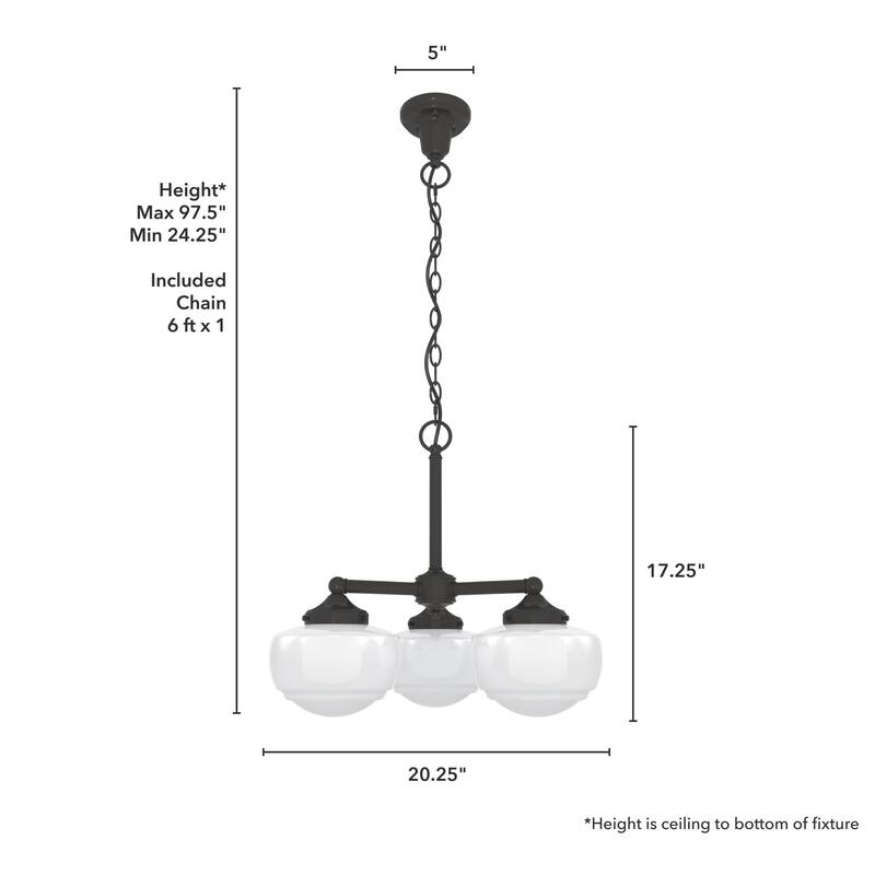 Hunter Saddle Creek Contemporary Schoolhouse Chandelier - Clear or White Glass Globes - Entry, Dining Room, Kitchen Table