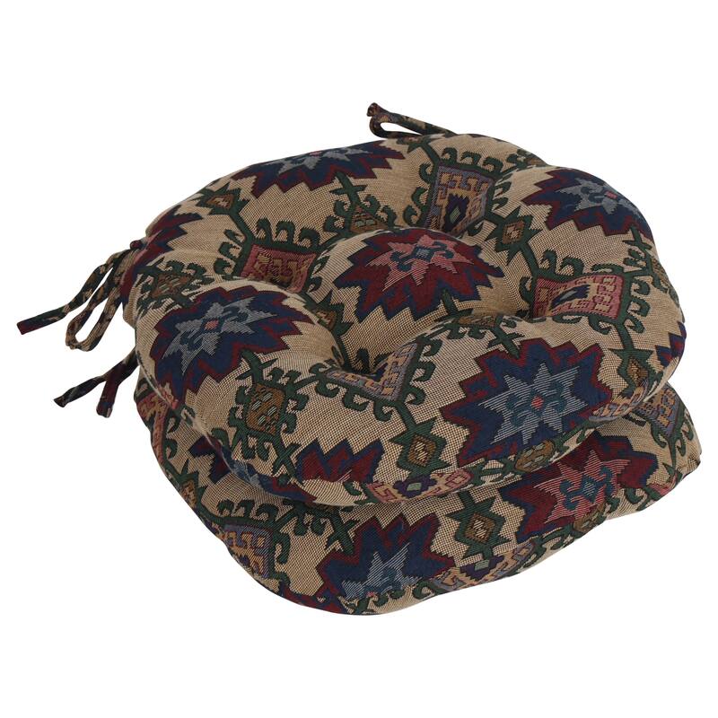 16-Inch Round Woven Tapestry Tufted Chair Cushions (Set of 2 or 4) - 16 x 16 - Palomino - Set of 2