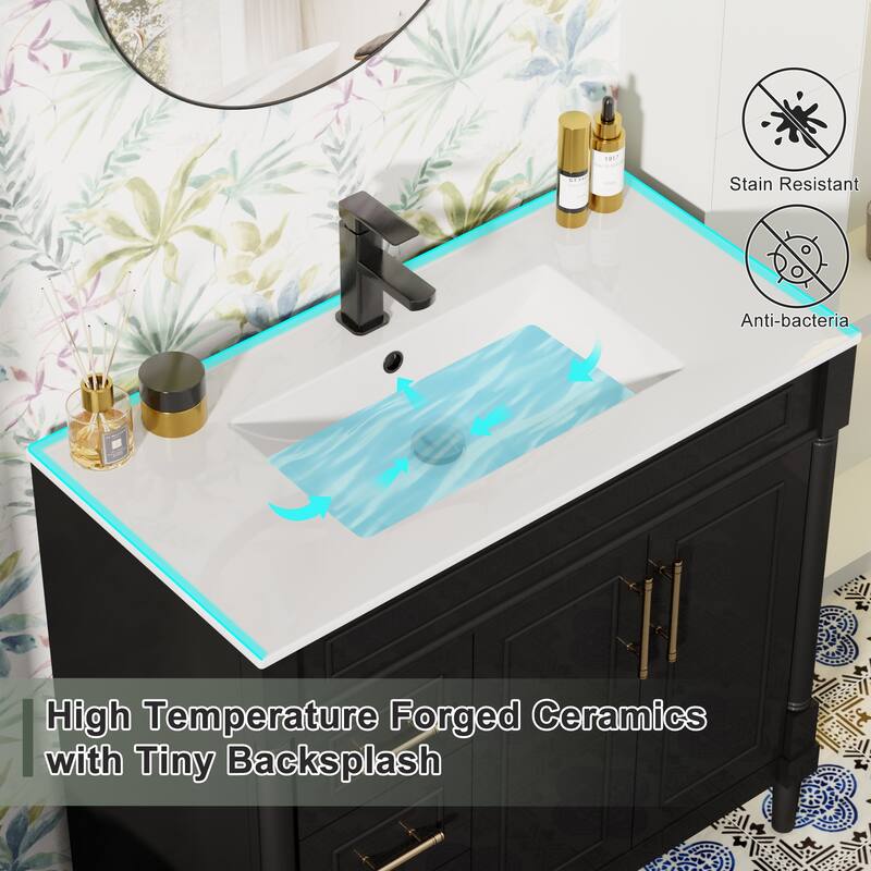 24"/30"/36" Retro Bathroom Vanity W/ Drop in Sink Combo Cabinet Set