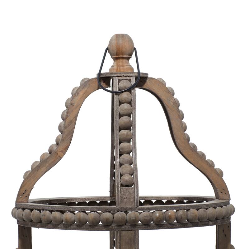 Brown Reclaimed Wood Beaded Decorative Indoor Outdoor Candle Lantern