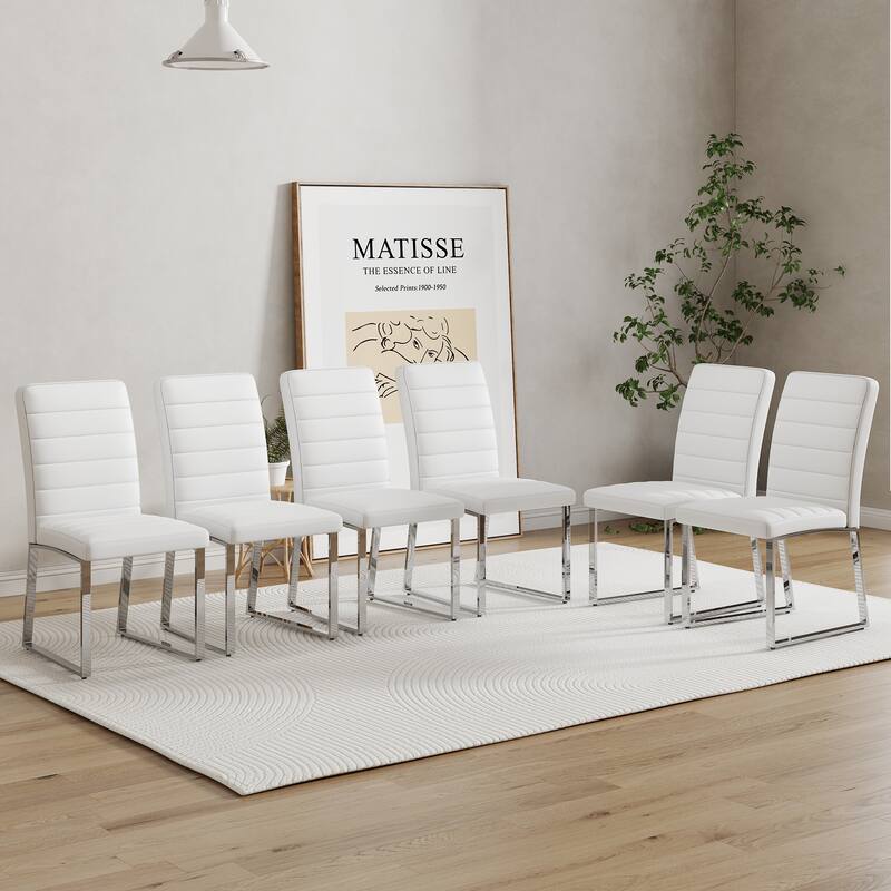 6-Pack - Heavy-duty Chairs set: 2.1" Thick Cushion, Iron Frame, Perfect for Home or Office. Classic Colors, Great Value - White PU
