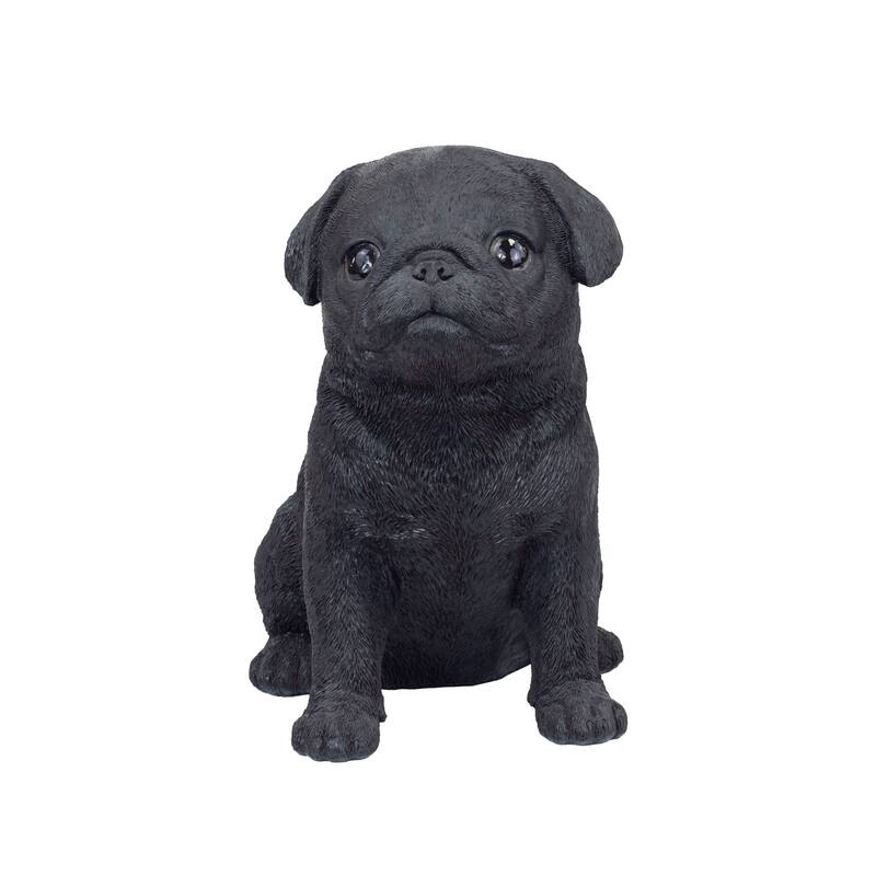 Sitting Baby Pug Outdoor Garden Statue - 10" - Black