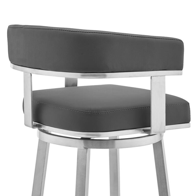 Contemporary Swivel Bar Stool with Silver Brushed Finish and Faux Leather Seat Modern Style