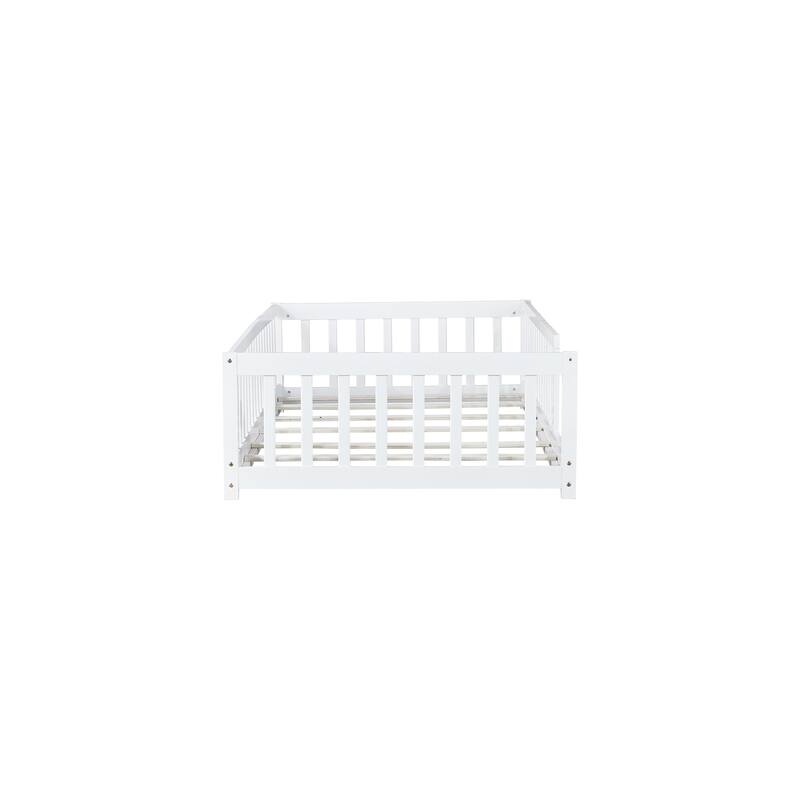 Twin Floor Platform Bed with Fence without Door