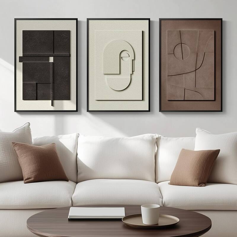 Modern Paintings Artwork for Walls, Black White Brown Geometric