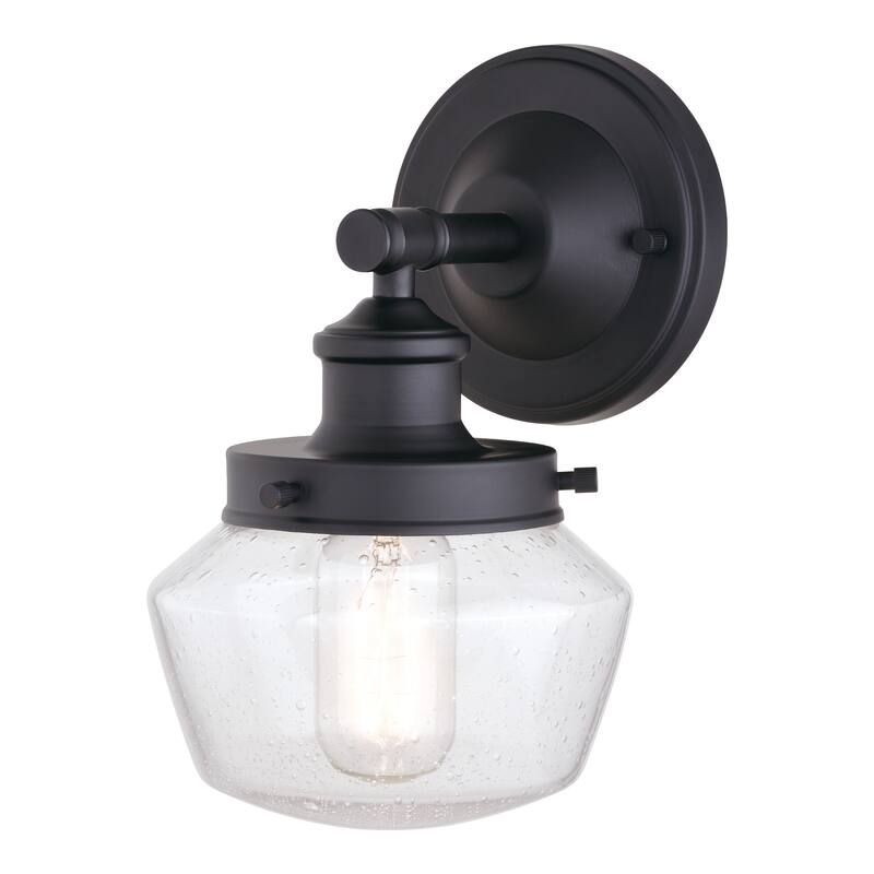 Collins Black Clear Glass Outdoor 1-light Wall Lantern - 6-in W x 9.5-in H x 7-in D - Matte Black