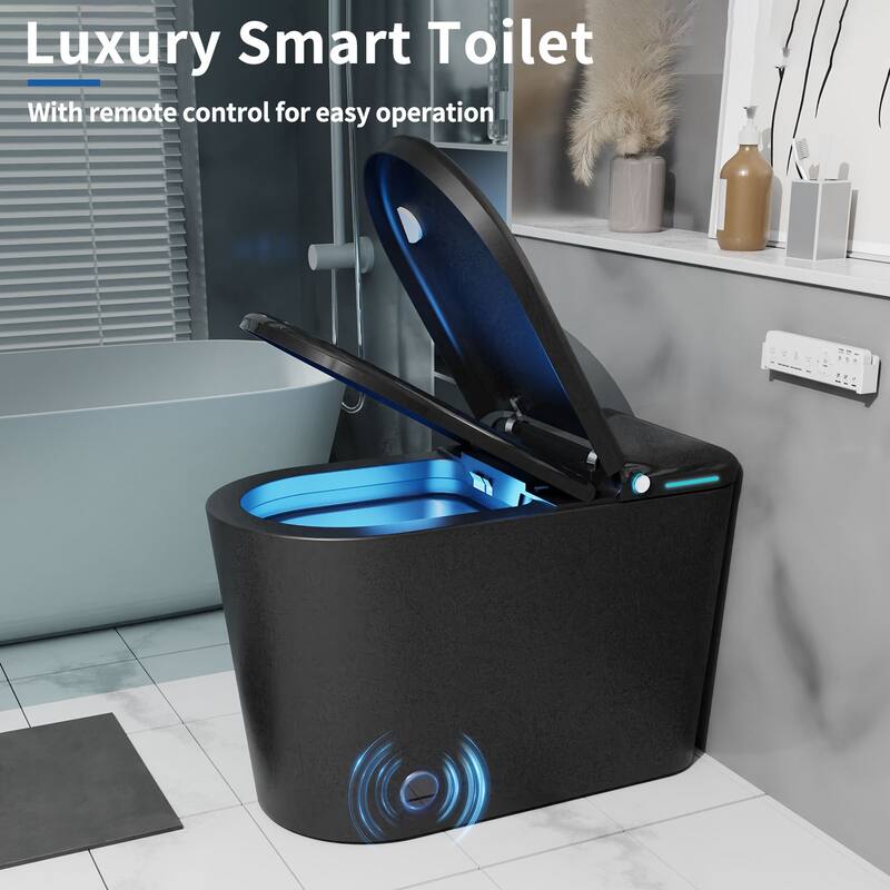 Smart Tankless Toilet with Built-in Bidet Auto Open/Close Lid, Heated Elongated Seat, Foot Sensor Flush, LED Display