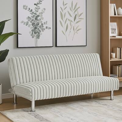 Hini Fold Out Futon Sofa Bed, Light Gray, Modern Chrome Metal Legs