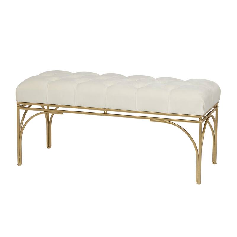White, Black or Gray Velvet Tufted Home Bench with Gold Metal Legs