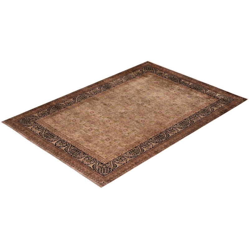 Overton Hand Knotted Wool Vintage Inspired Modern Contemporary Overdyed Brown Area Rug - 6' 3" x 9' 0"