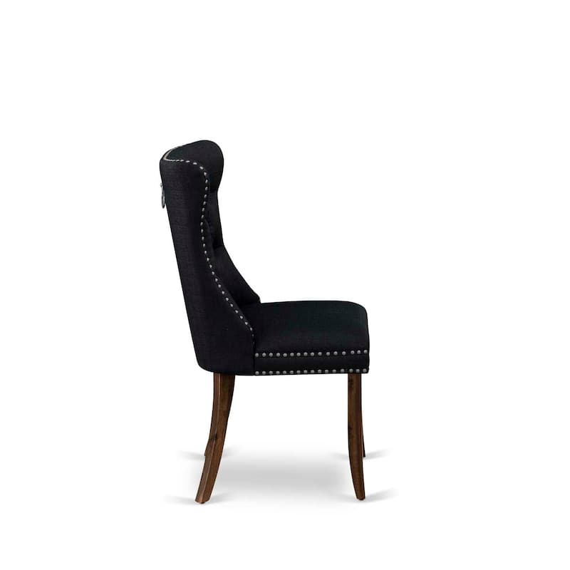 Parson Dining Chairs Set of 2 - Black Linen Upholstered Accent Chairs - Antique Walnut Legs