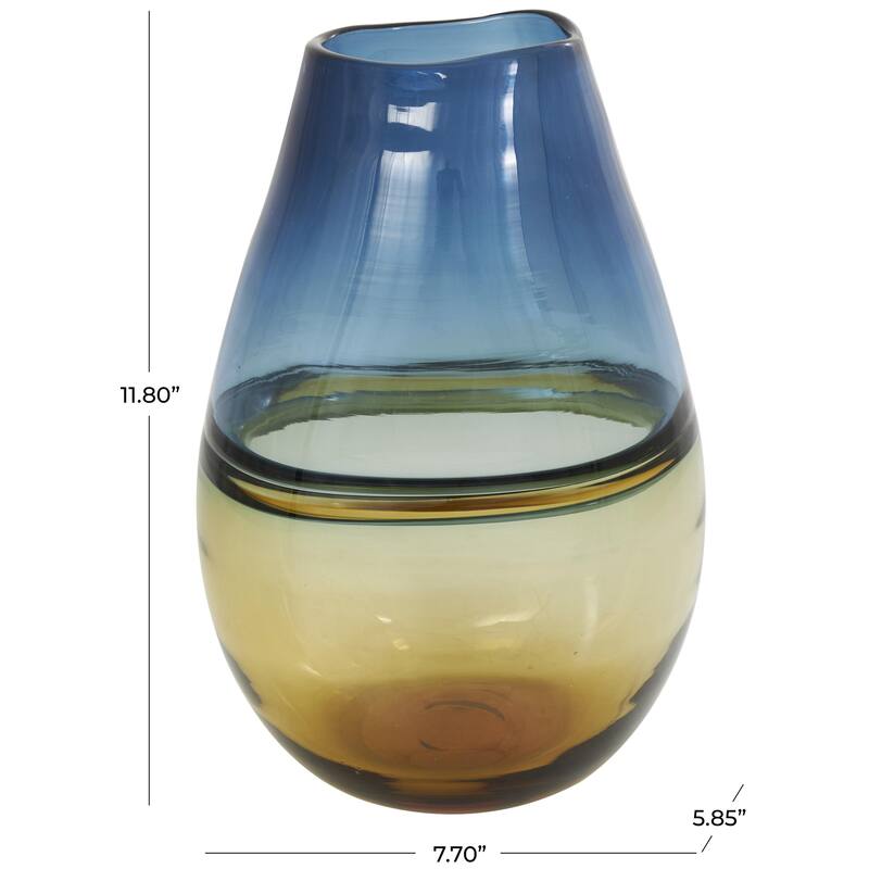 Glass Handmade Ombre Decorative Vase with Yellow Base - Blue - Roche River Decor