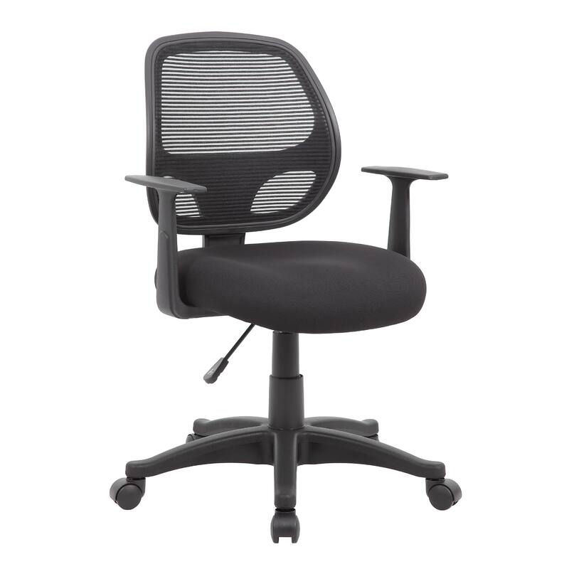 Maya Rolling Office Chair with T-Arms, Black Mesh, Foam Padding