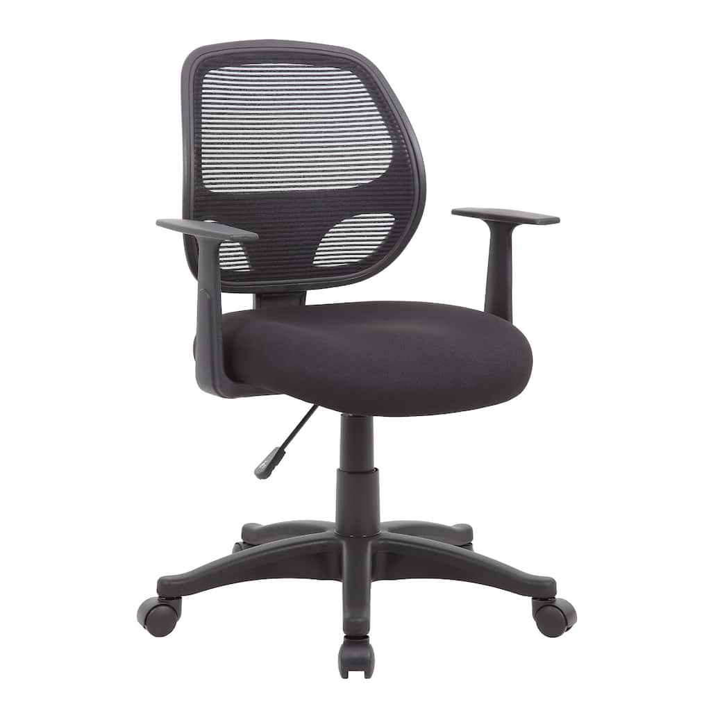 Maya Rolling Office Chair with T-Arms, Black Mesh, Foam Padding