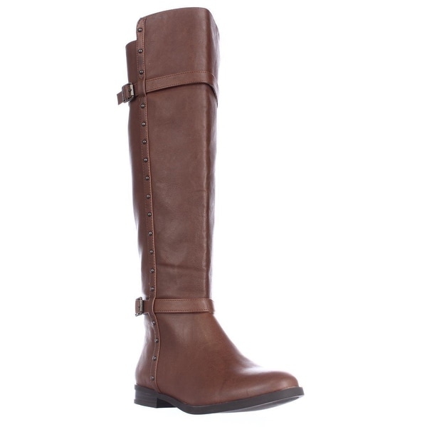 I35 Ameliee Side Studded Knee High Boots, Cognac