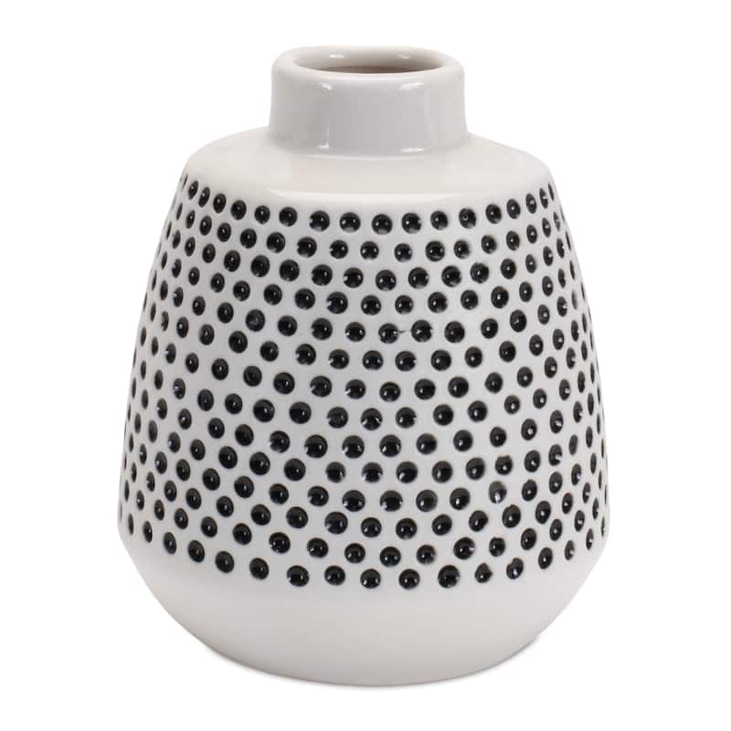 Set of Two Black And White Ceramic Round Table Vases - 3.00