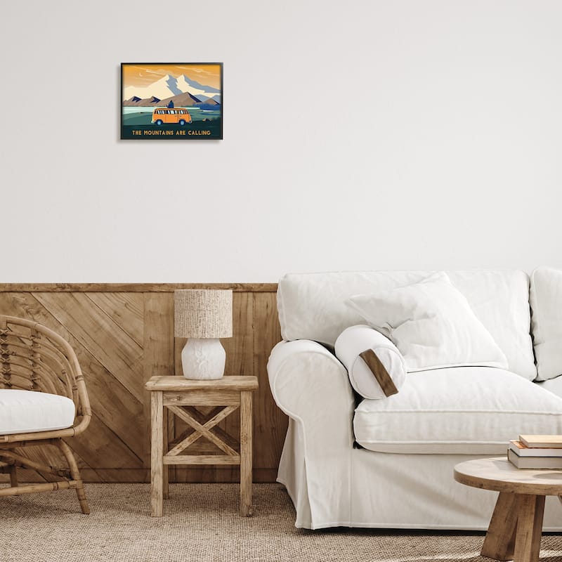 Stupell Mountains Are Calling Bold Orange Van Travel Explore Quote Framed Wall Art