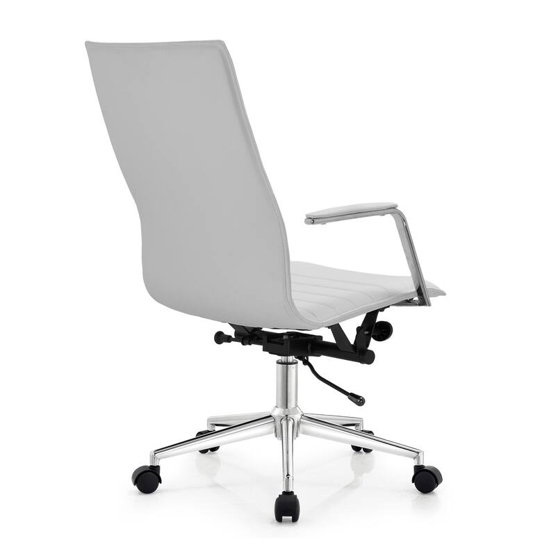 Set of 2 High Back Office Desk Chair | Upholstered Ribbed PU Leather | Armchair for Home, Executive, Conference, Meetings