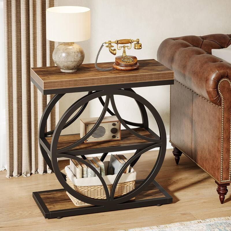 Side Table, Narrow Small End Table with 3-Tier Storage, Nightstand with Metal Frame - 1pcs