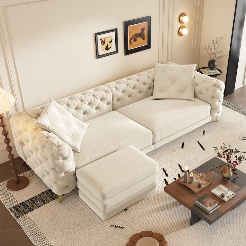 97.7" 3-in-1 Convertible Sleeper Sofa, Pull Out Sofa Bed with Ottoman, 4-Seater for Small Spaces & Apartments