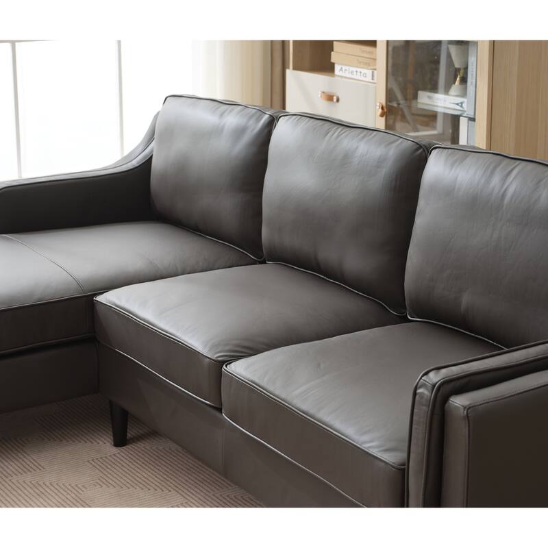 94.5" Genuine Leather L-Shaped Sectional Sofa with Left Chaise & Modern Design