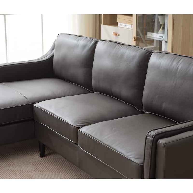 94.5" Genuine Leather L-Shaped Sectional Sofa with Left Chaise Lounge and Modern Design