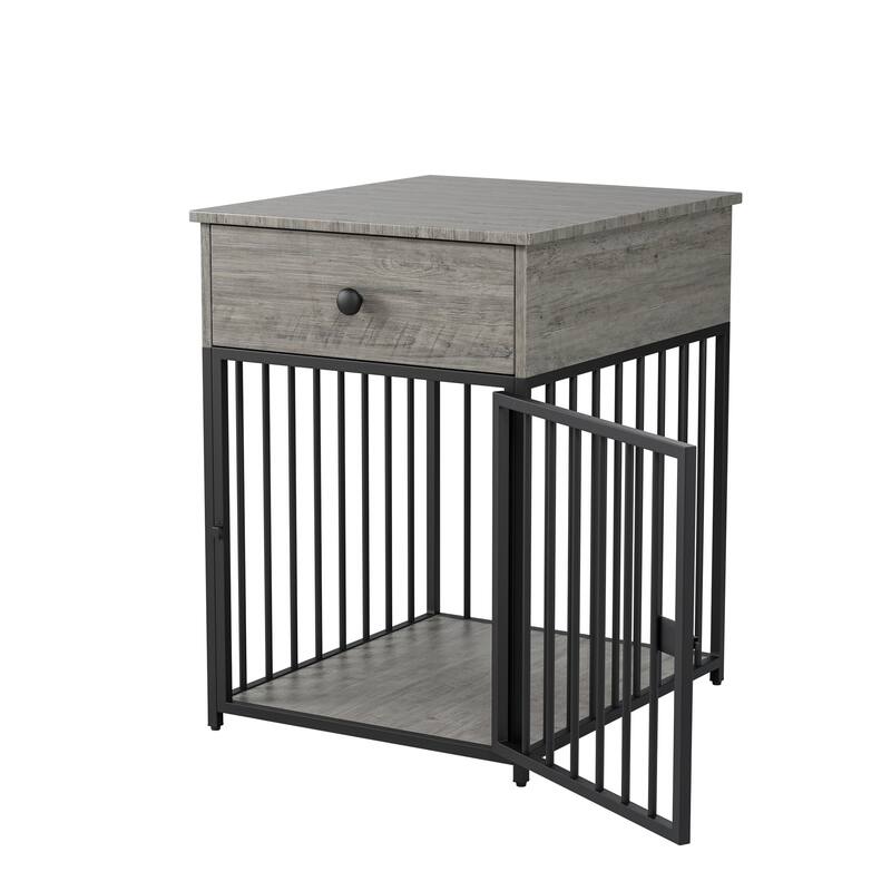 Decorative Dog Crate Dog House Dog Kennel with Drawer Indoor Pet Crate End Table for Small Dog Iron-Tube Dog Cage
