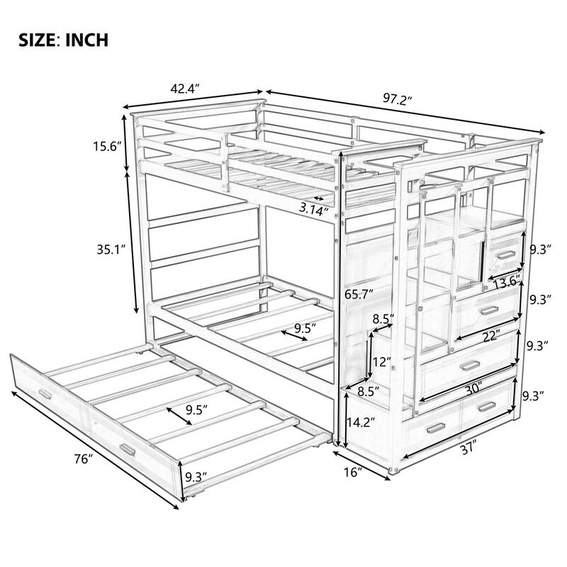 Harper & Bright Designs Bunk Bed with Trundle and Staircase