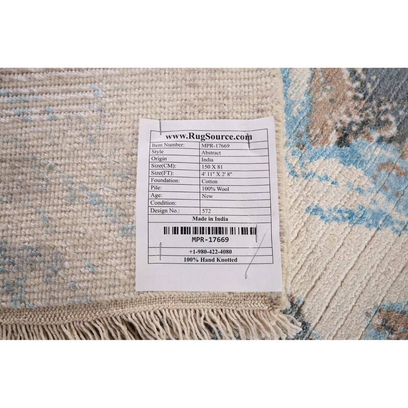 Striped Modern Abstract Foyer Rug Hand-Knotted Wool Carpet - 2'8" x 4'11"