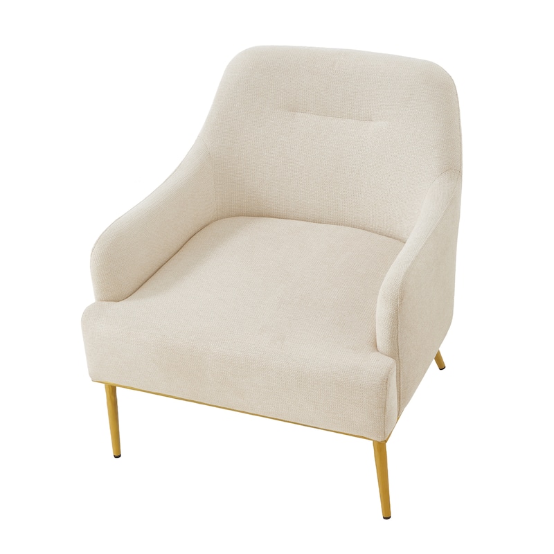 Modern Accent Chair Upholstered Armchair Single Sofa Chair with Curved Backrest and Gold Metal Legs for Living Room