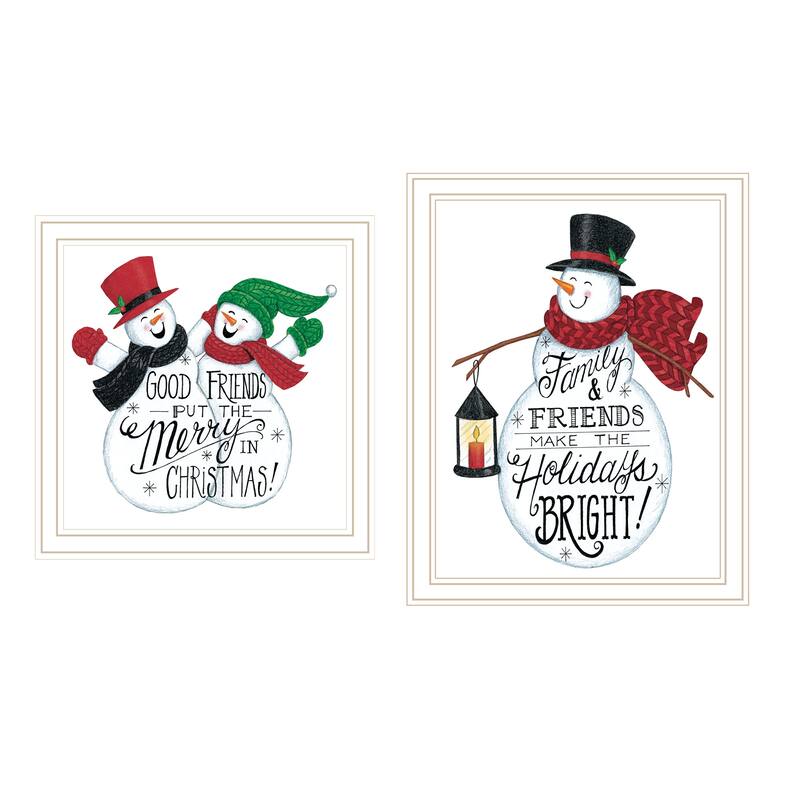 2-Piece Framed Wall Art Set - Good Friends Snowman, White Frame