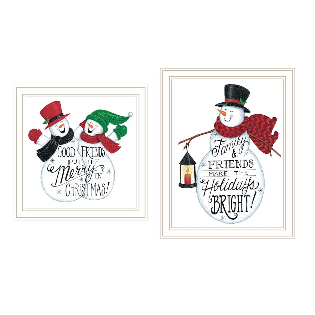 2-Piece Framed Wall Art Set - Good Friends Snowman, White Frame