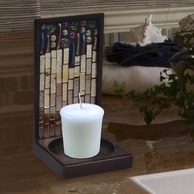 Springdale 6 H Peacock Lane Mosaic Art Glass Candle Holder
