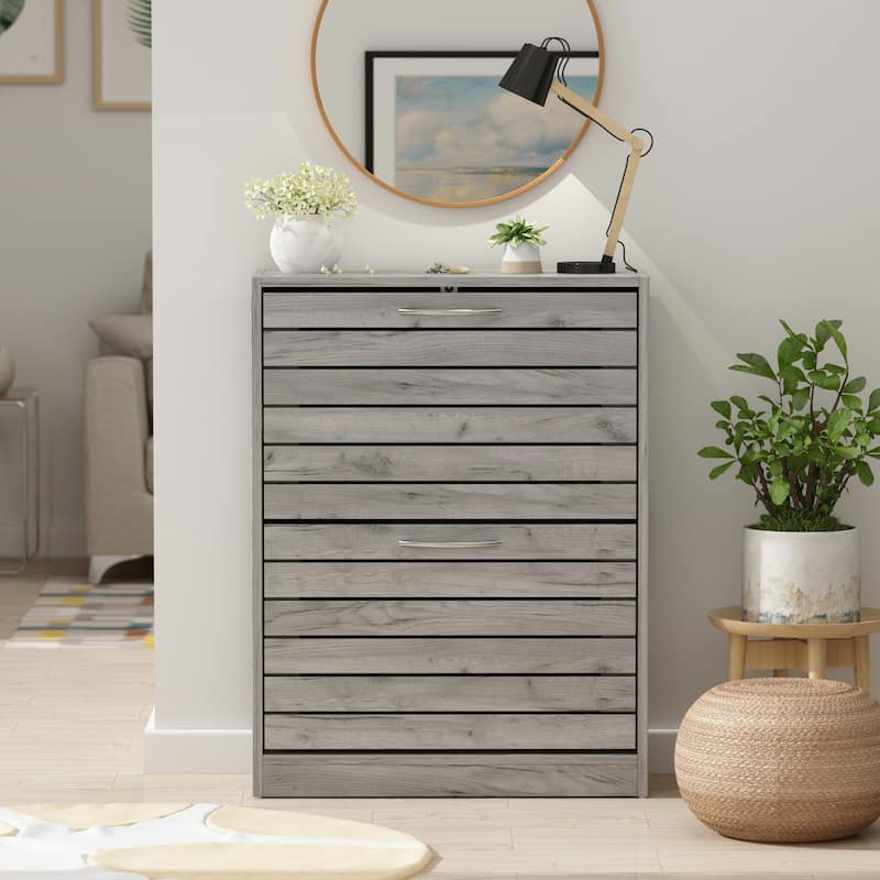 Shoe Storage Cabinet Two Drawer Space Saving Grey/Oak/White Dresser