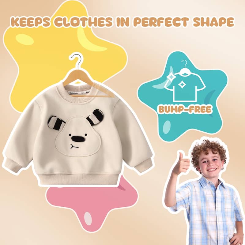 BP4U Kids Wooden Hangers with Pants Bar, Wood Clothes Hangers for Baby, Newborns, Toddlers & Children's Shirts, Coats, Dresses