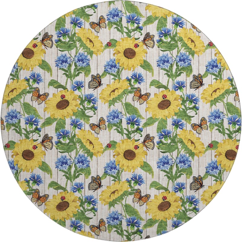 Premium Washable Super Soft Sunflower Butterfly Garden Mayfield Rug