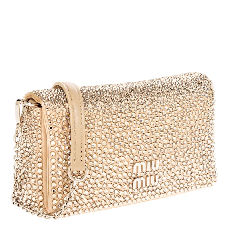 Miu Miu Crystal Embellished Satin Mini Shoulder Bag