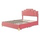 preview thumbnail 7 of 7, Pink Velvet Queen Platform Bed with RGB LED Lights and Storage Drawers