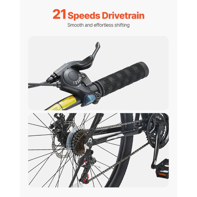 Black Aluminum 29" Mountain Bike with 21-Speed Front Suspension - 72.8" L x 24.8" W x 42.1" H
