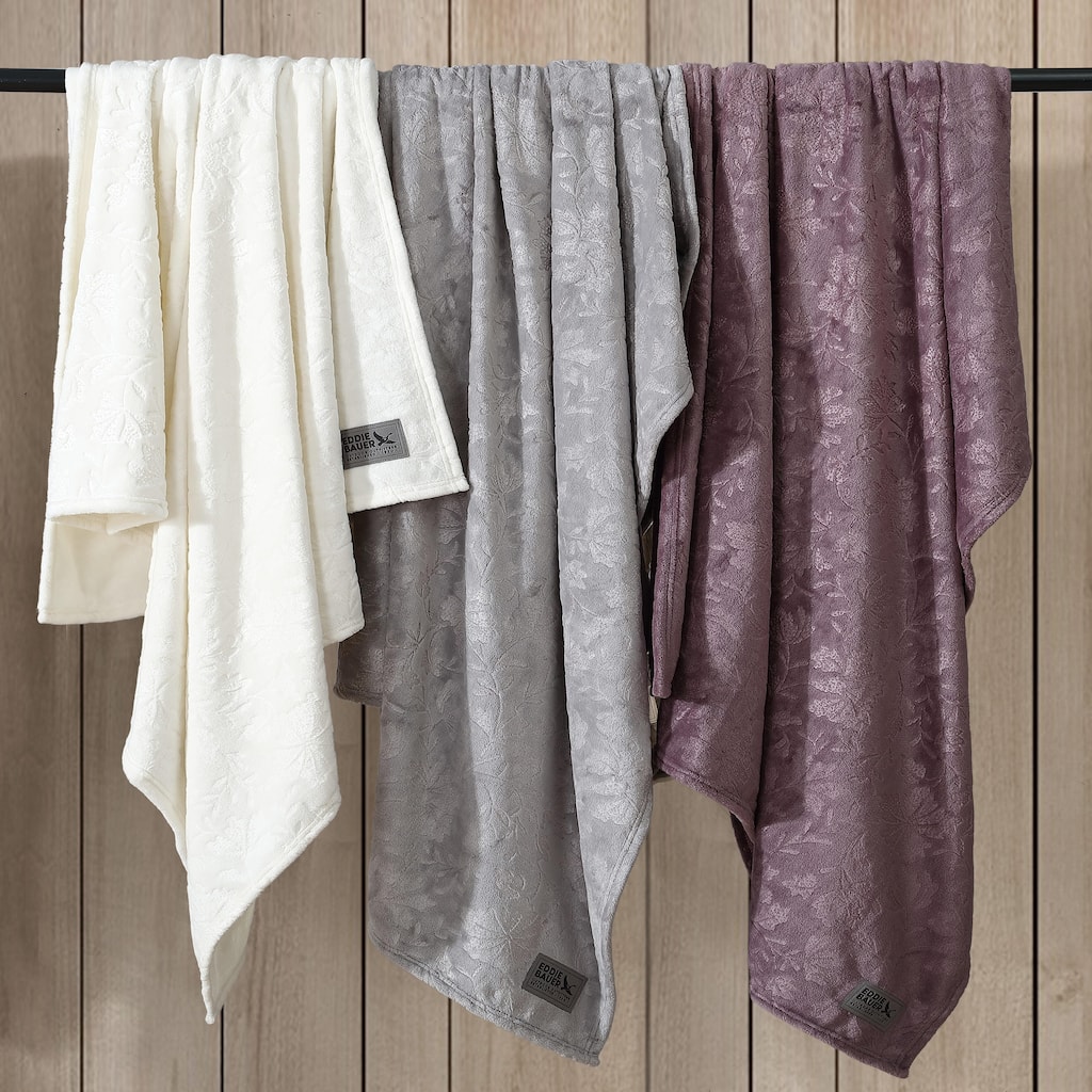 Eddie Bauer Woodblock Floral Embossed Signature Plush Throw Blanket