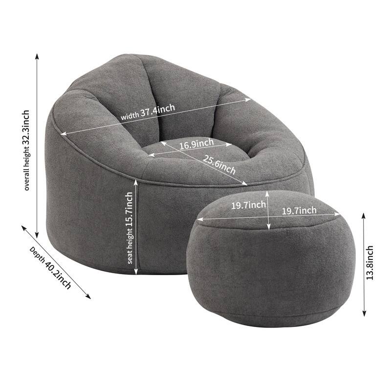 Bean Bag Chair w/Foot Stool in Multiple Colors, Giant Foam-Filled Furniture-Maximum Comfort Bean Bag