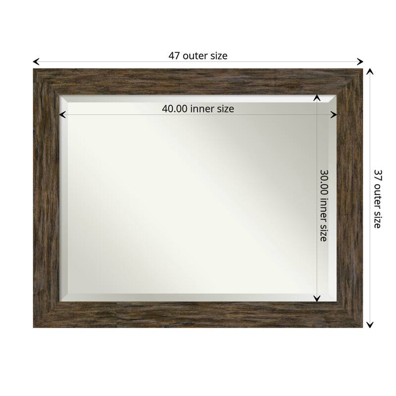 Beveled Wood Wall Mirror - Fencepost Brown Frame - Outer Size: 47 x 37 in
